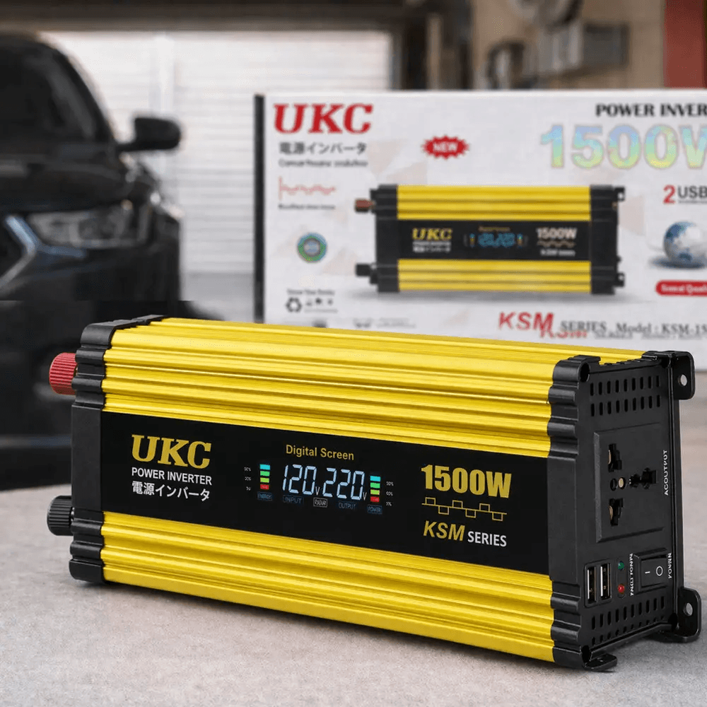 Автомобільний інвертор Жовтий / Перетворювач напруги з 12-220V, 1500Вт, 2хUSB