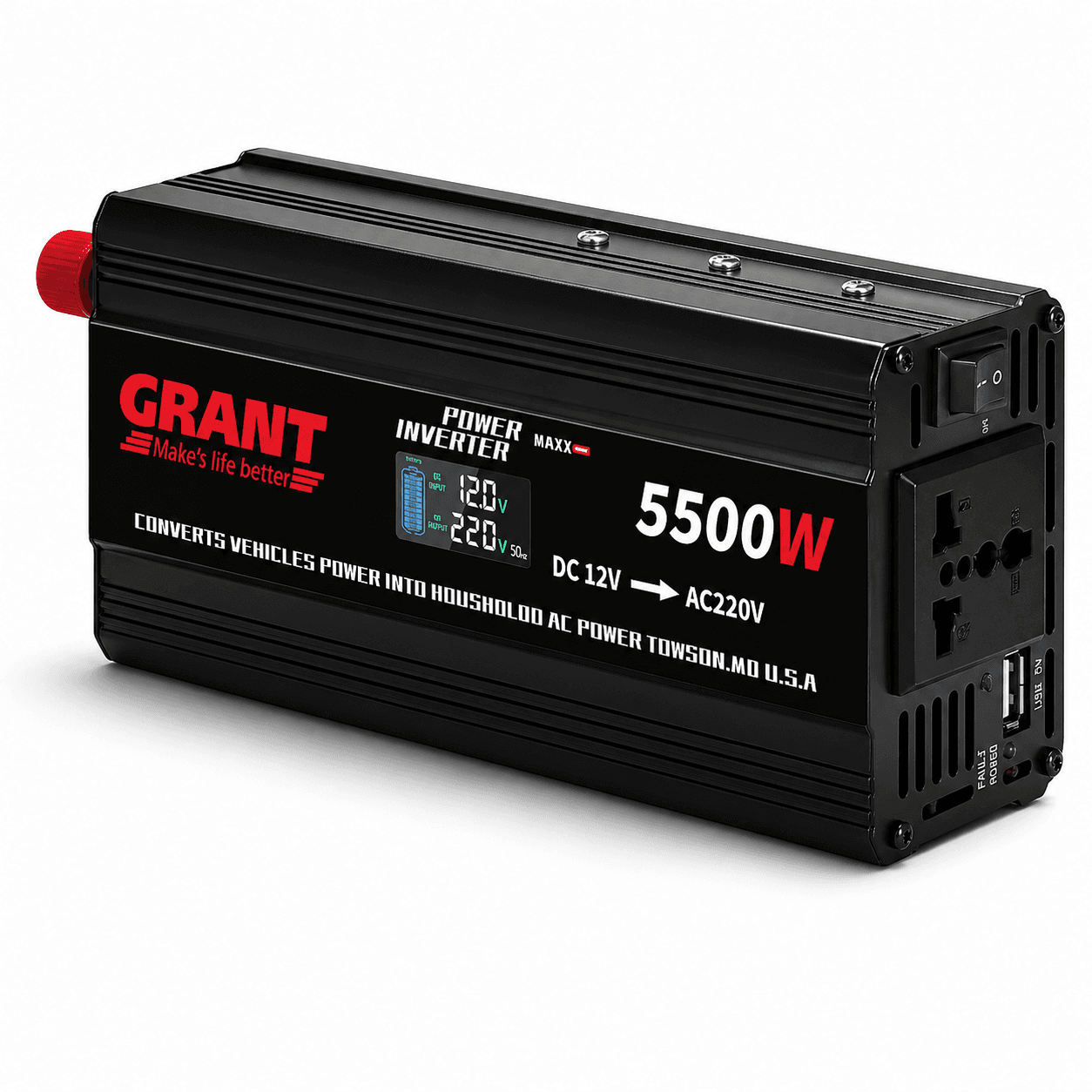Автомобільний інвертор із LCD-екраном GRANT Power Maxx 5500W (12V → 220V)