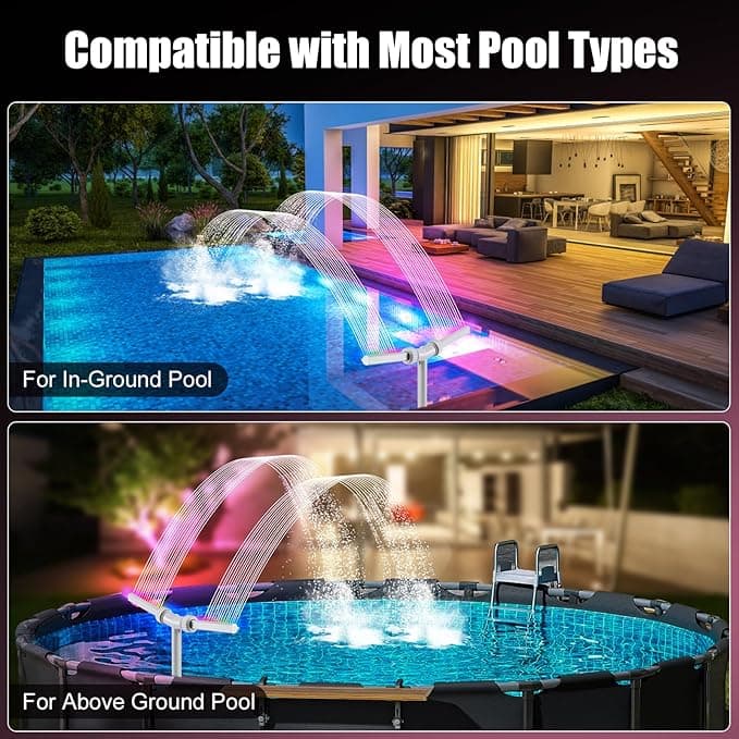 Фонтан для бассейна на солнечной панеле с RGB-подсветкой / Портативный складной двойной распылитель для бассейна