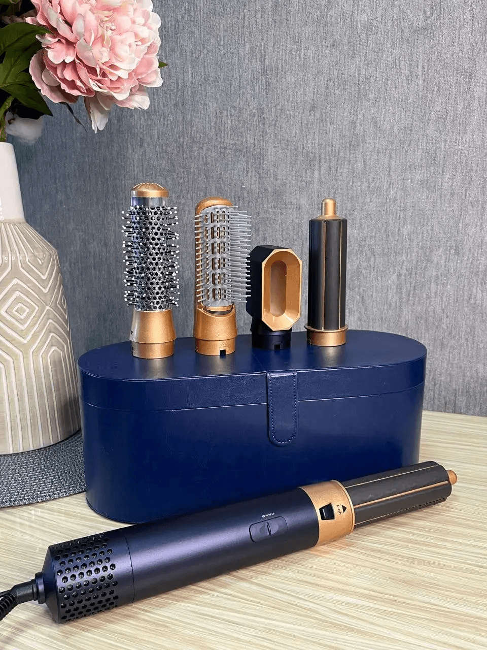 Стайлер 5в1 HAIR BRUSH Styler + Коробка с функциями объема, выпрямление, накручивание темно-синий