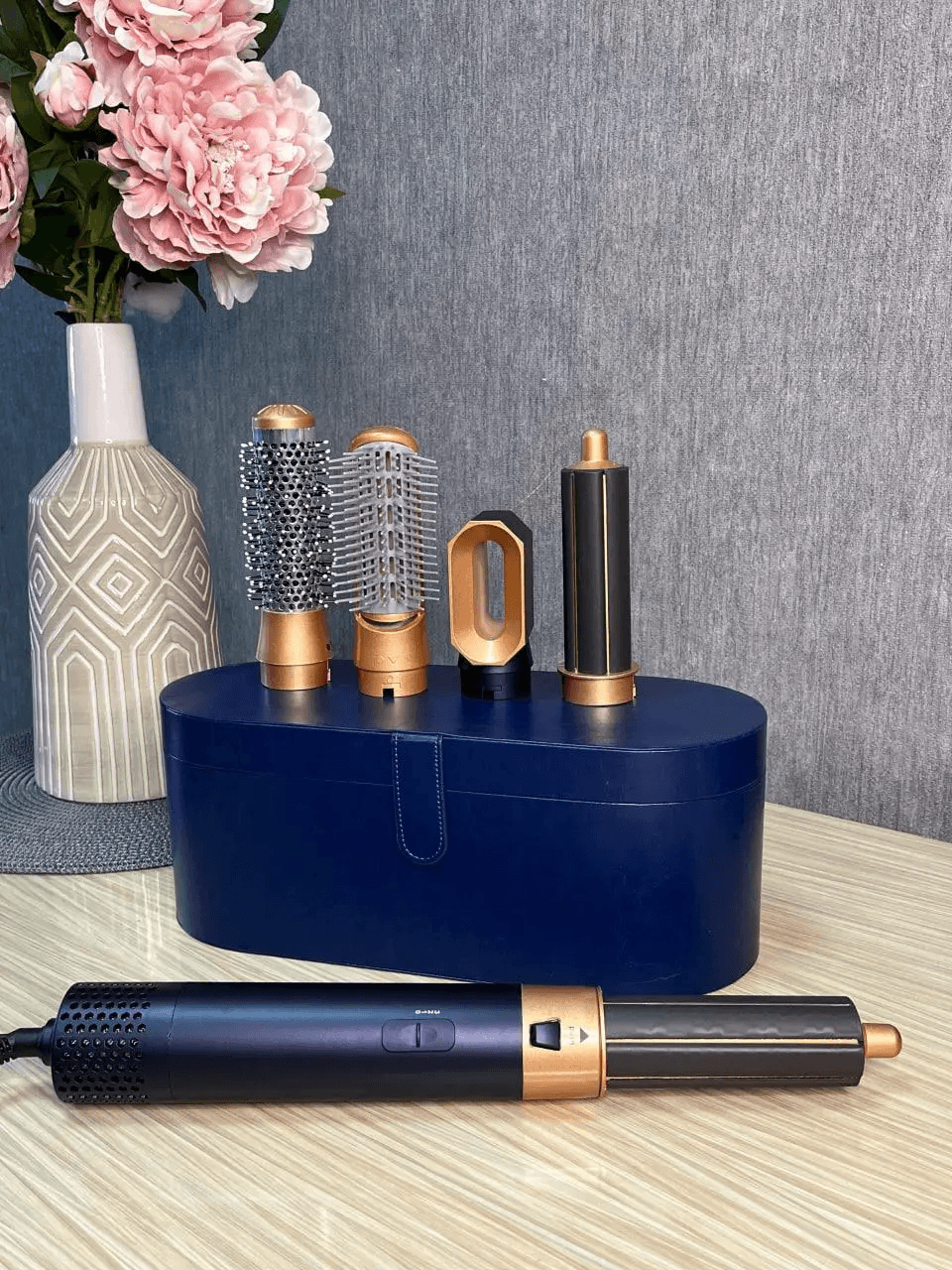 Стайлер 5в1 HAIR BRUSH Styler + Коробка с функциями объема, выпрямление, накручивание темно-синий