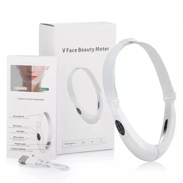 V Face Beauty Meter Chin Lifting Device, 5 Modes, 8 Intensity Levels, White