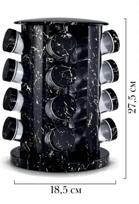 Органайзер для спецій, набір ємностей баночок Marble BLACK 16 штук