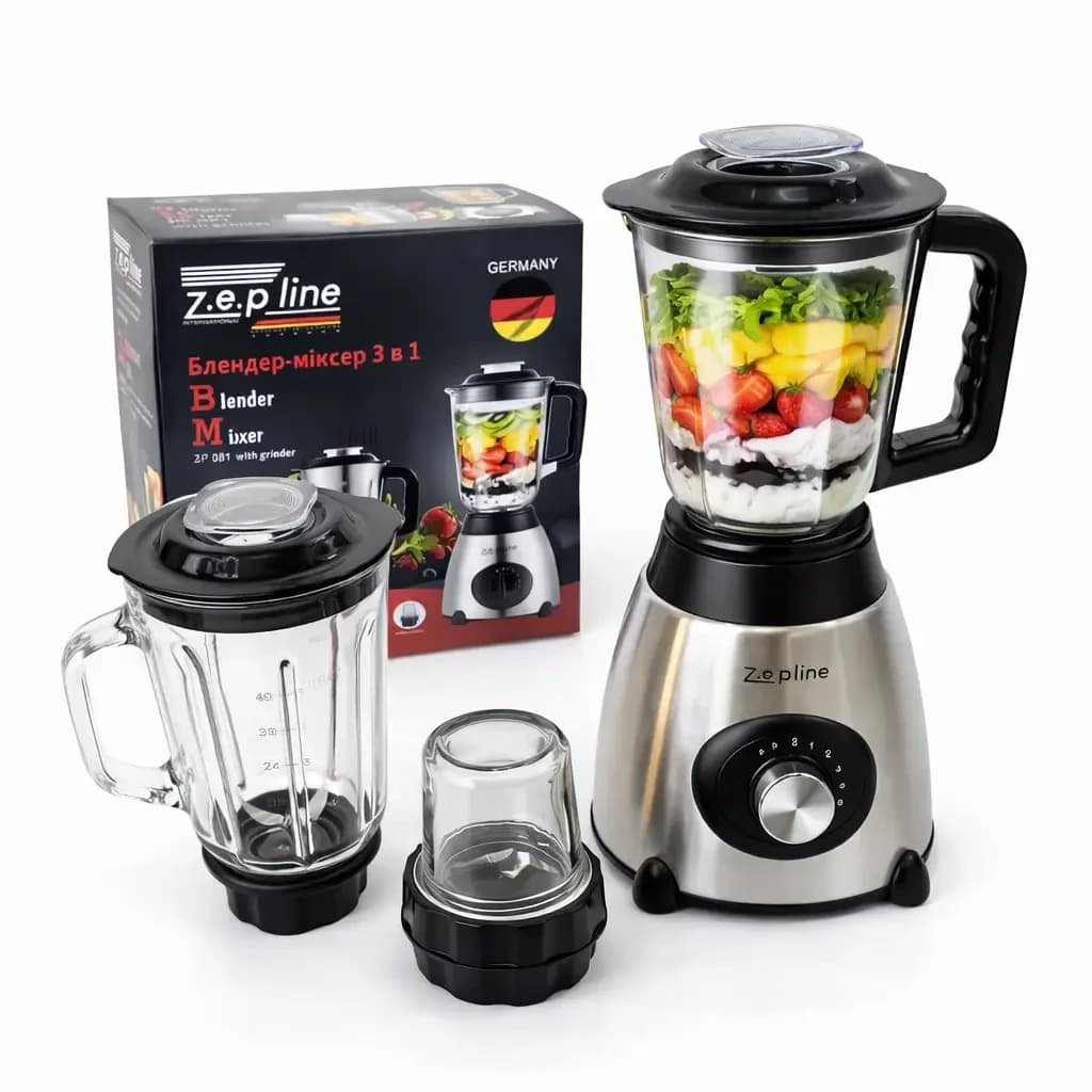 SALE! Blender with coffee grinder and meat mincer with glass bowl 3-in-1 Zepline ZP-081 (Damaged packaging 3448)