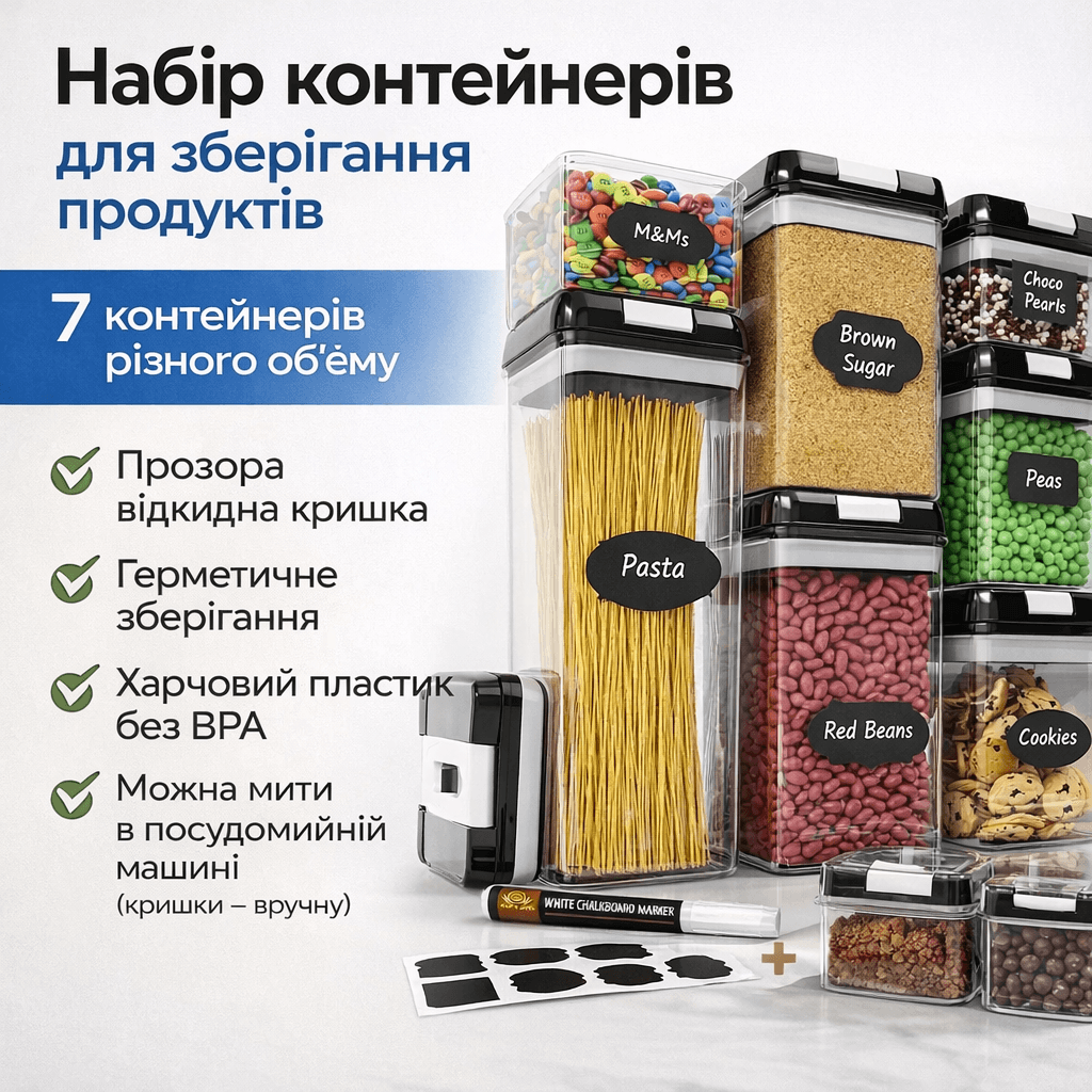 SALE! Food storage container set, 7 pieces (Damaged packaging, incomplete set 3476)
