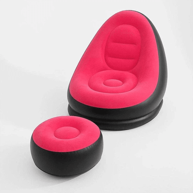 Надувной диван с пуфом Air Sofa / Надувное велюровое кресло с пуфиком+насос Розовый