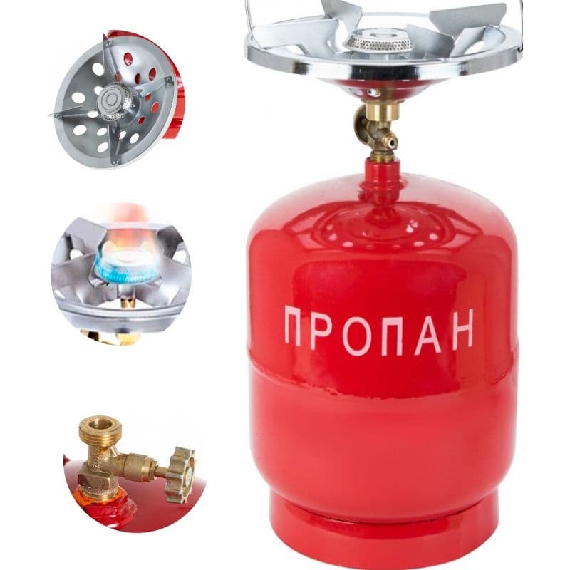 Газовый баллон Пропан УКП-83 с горелкой 5 л, Туристический газовый баллон с горелкой красный, 5 литров