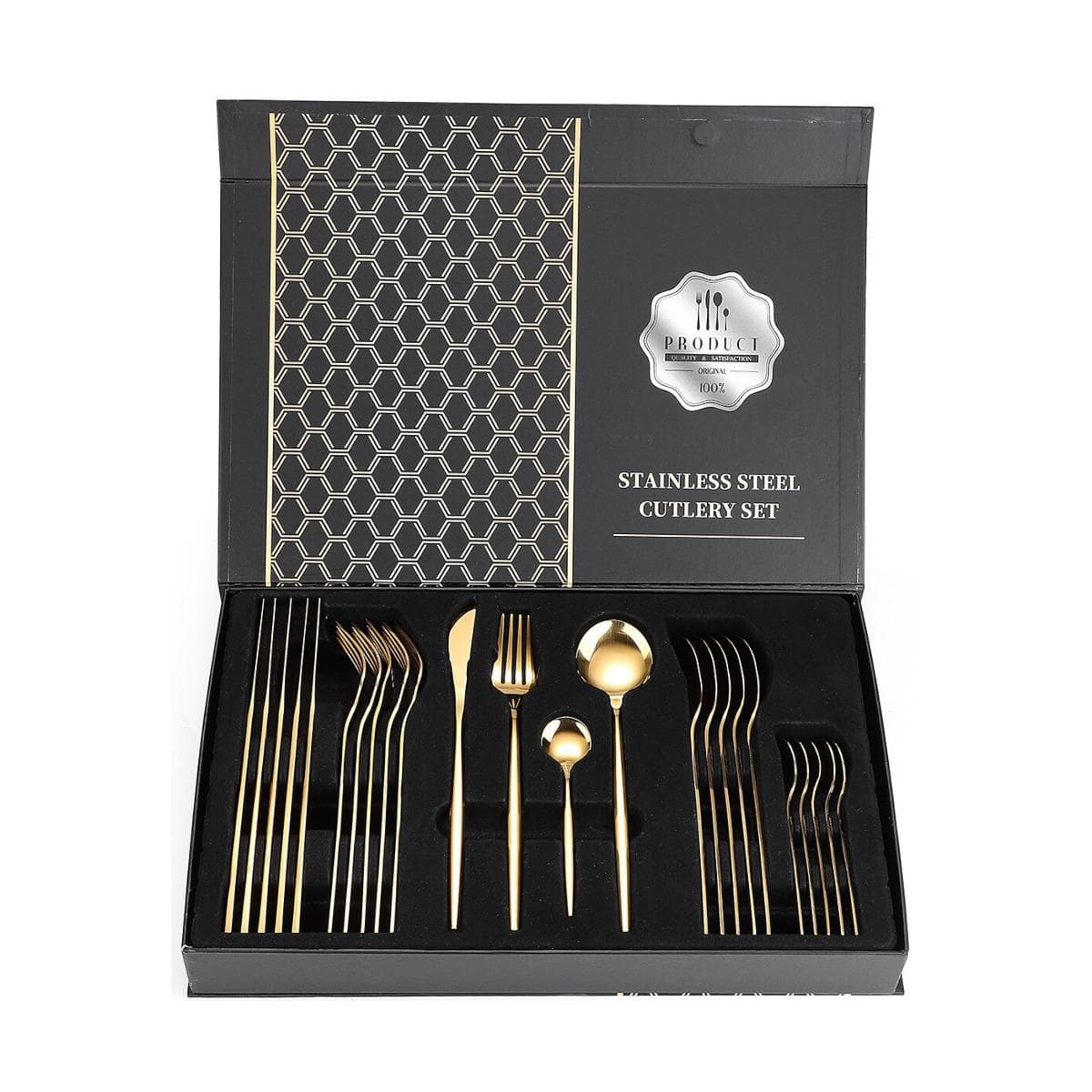 Набор столовых приборов Kitchen Ware 24 шт из нержавеющей стали на 6 персон Gold