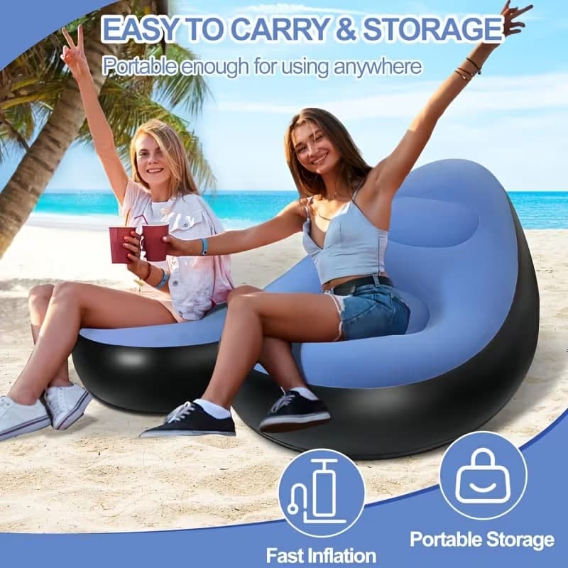 Надувний диван з пуфом Air Sofa / Надувне велюрове крісло з пуфом+насос Блакитний