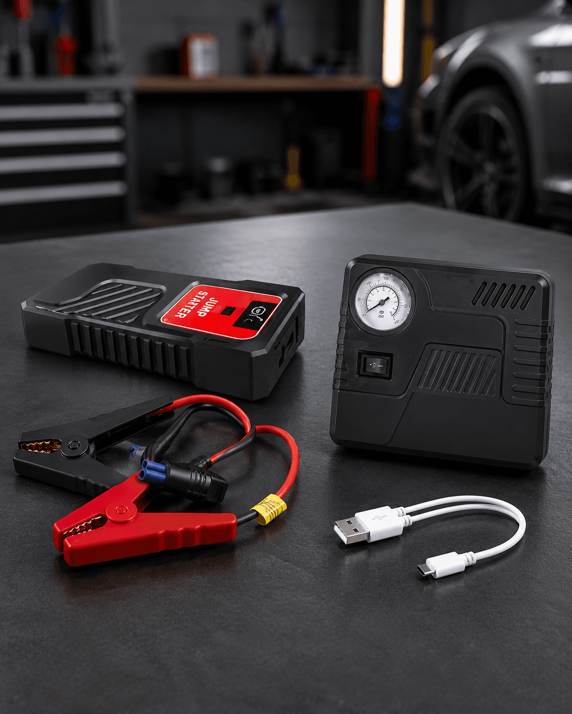 Автомобильное пусковое устройство для аккумулятора JUMP STARTER 69800mah + Компрессор / Пусковое устройство для авто / Бустер