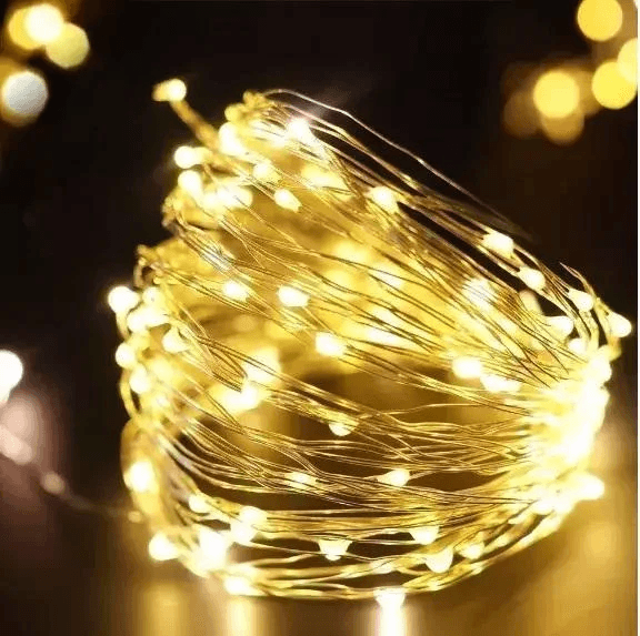 Новогодние гирлянды. Медная проволочная лампа 100LED 10м, Теплый