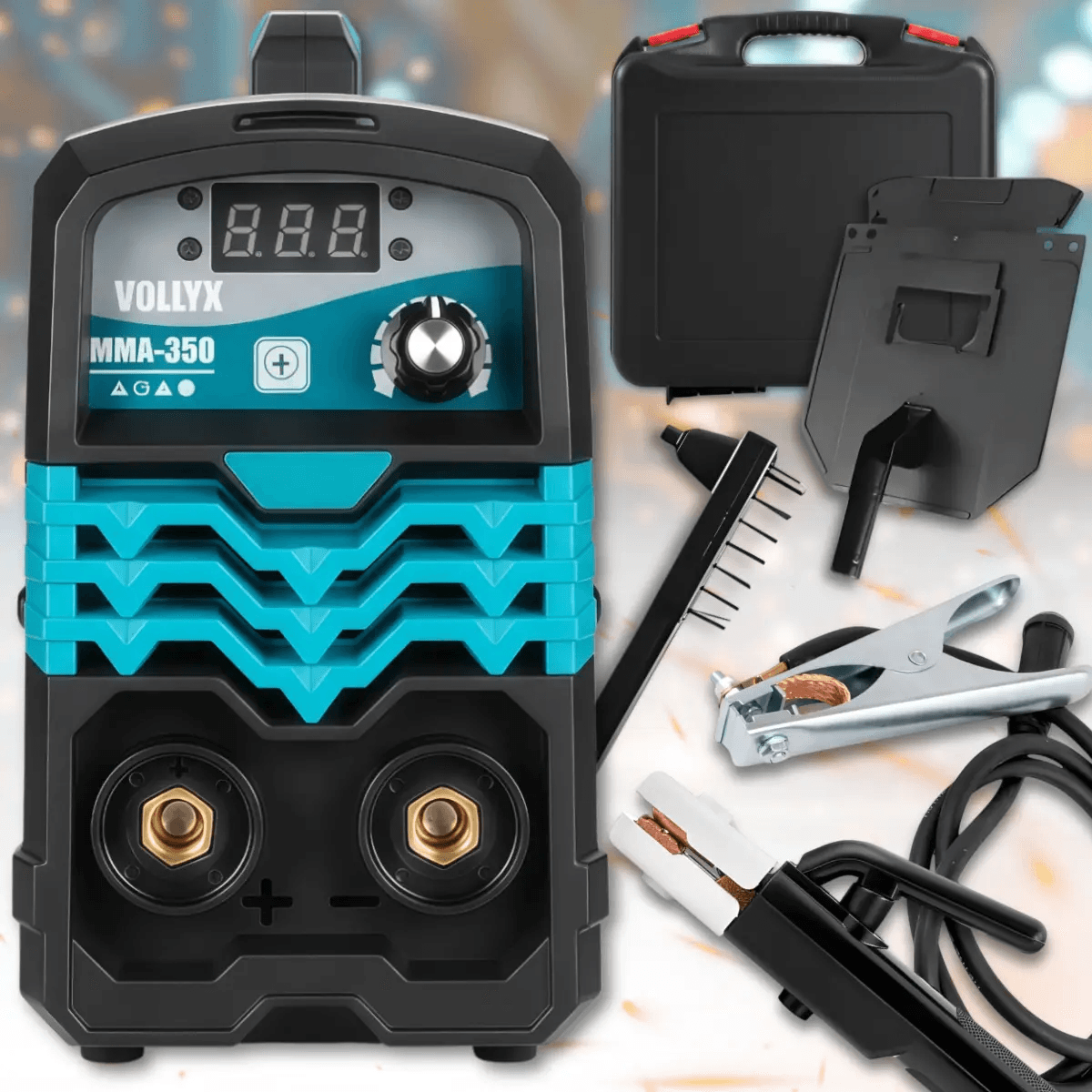 Сварочный аппарат инверторного типа с дисплеем и кейсом Volllyx MMA-350 220V