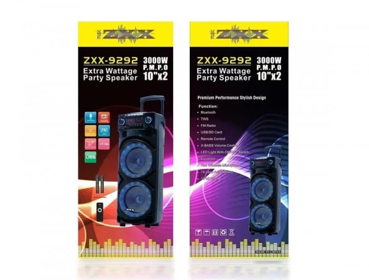 Колонка с аккумулятором ZXX-9292 / 2x10"/ 2x125W/ 2 радиомикрофона/ TMG ORIGINAL