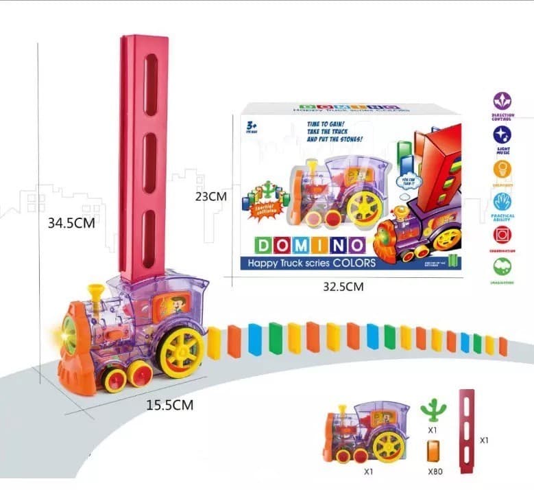 Конструктор іграшка-поїзд доміно, DOMINO Happy Truck sciries COLORS 60 деталей