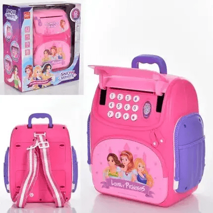 Копилка сейф EL-510-14 LOVELY PRINCESS с отпечатком пальца и кодовым замком банкомат музыкальный Розовый