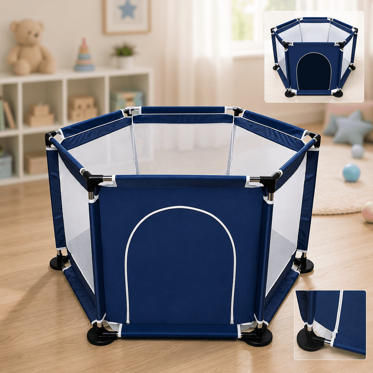 Манеж детский Malatec 126х109х65,5 см темно-синий