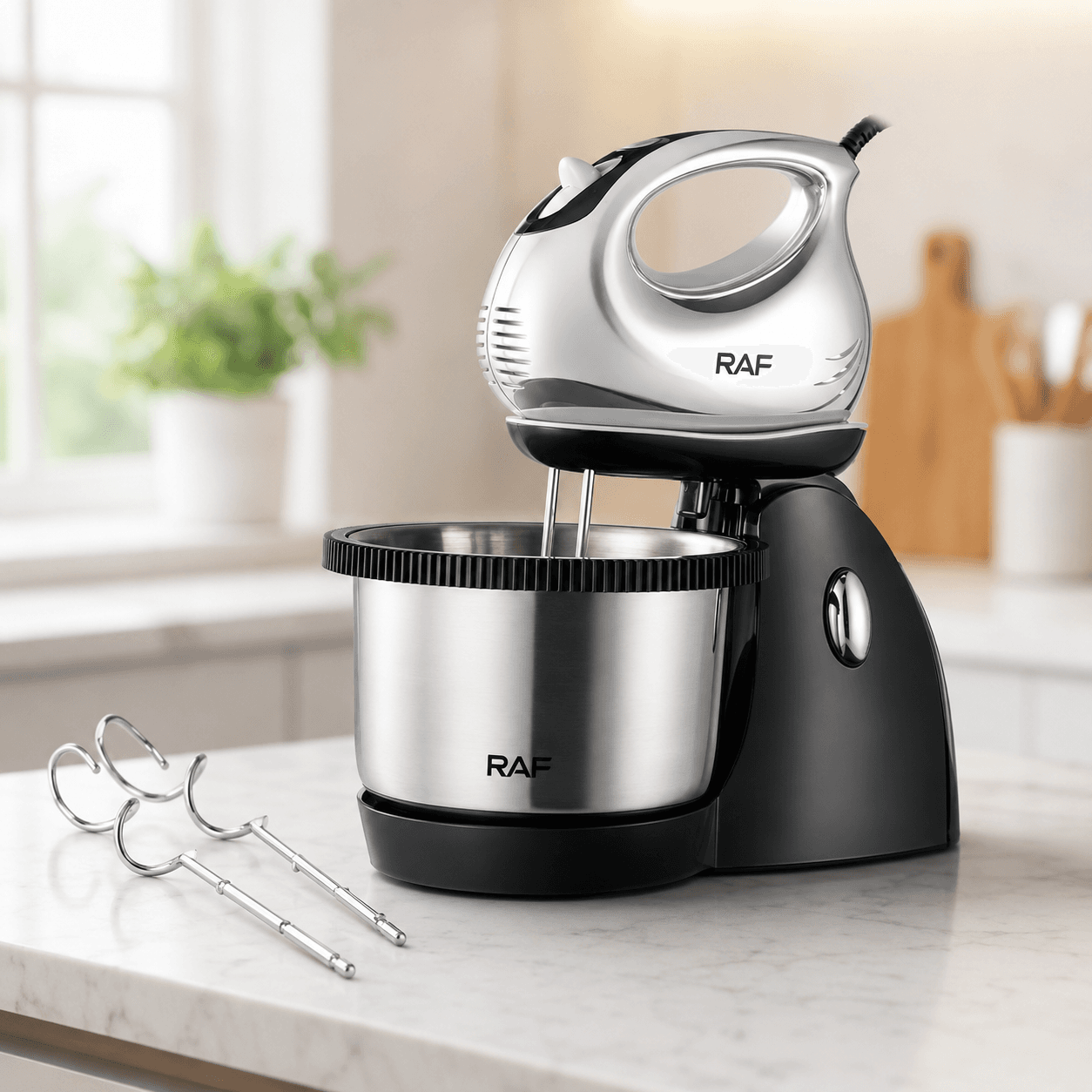 Миксер ручной с чашей Egg beater R.6628 RAF / Кулинарный миксер для теста 1000 Вт