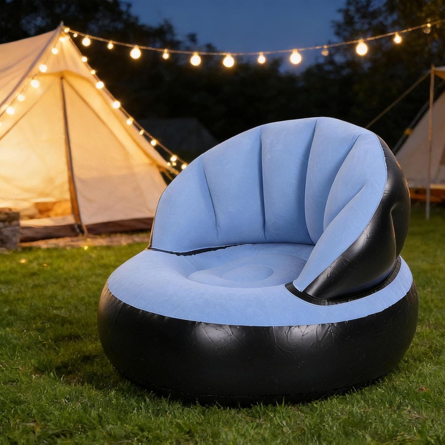 Надувное кресло AIR SOFA / Надувное велюровое кресло 80×80×67см Голубой