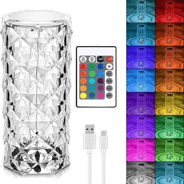 Настольная лампа Роза с пультом RGB Crystal Rose. Проекционный светильник-торшер ночник rose diamond table lamp кристалл