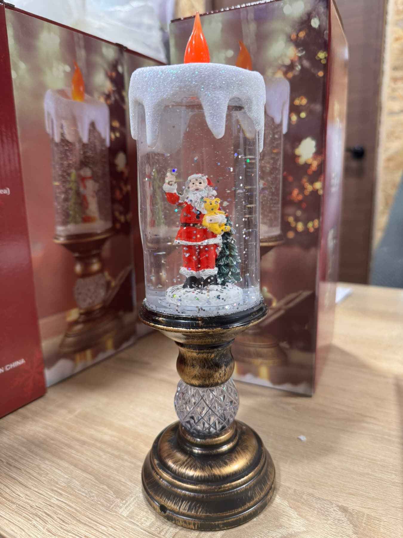 Санта Клаус новогодняя LED свеча со снегом, 25см, от батареек и USB