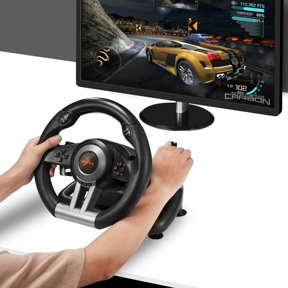 Игровой руль PXN V3 Pro с педалями и двойной вибрацией для ПК на присосках Черный