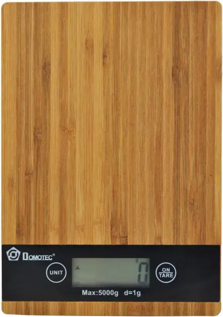 Ваги кухонні електронні Domotec MS-A Wood із сенсорним дисплеєм та платформою з дерева, до 5 кг