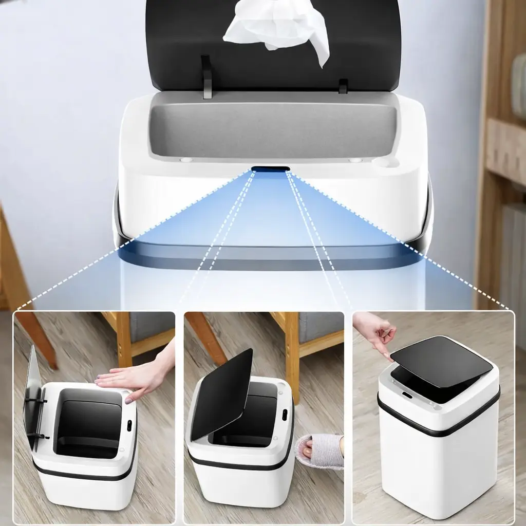 Automatic Sensor Trash Can 10L with Auto-Open Lid, 2xAA