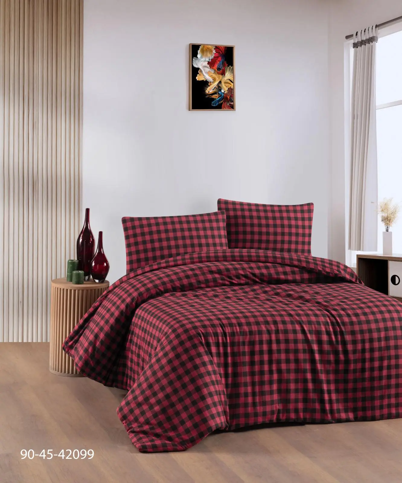 Warm flannel bedding set, red, euro size, 100% cotton, Turkey, Cotton Collection