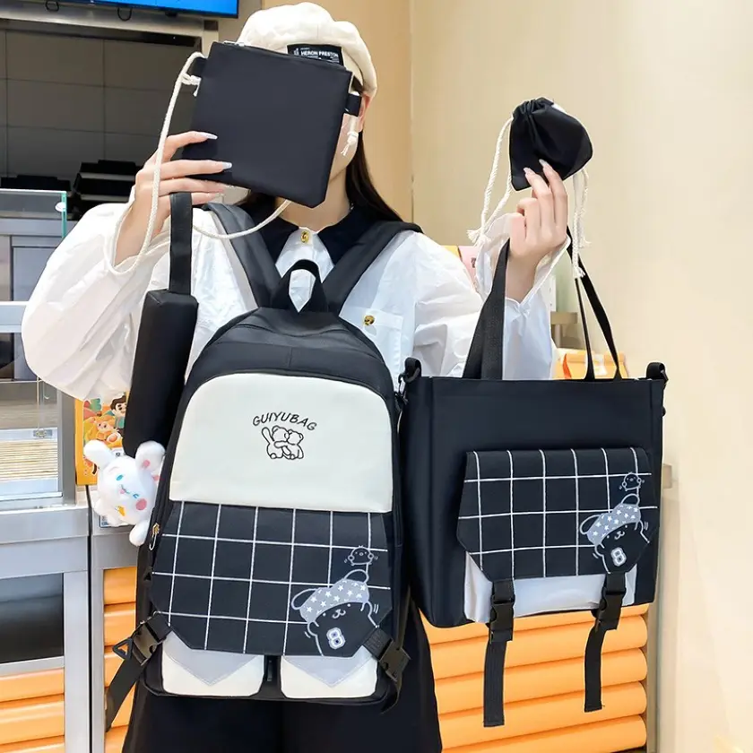 5-in-1 bag set: backpack, shoulder bag, cosmetic bag, pencil case, mini pouch