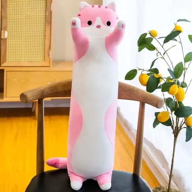 Plush Long Cat Hugging Pillow Toy, 90 cm, Pink
