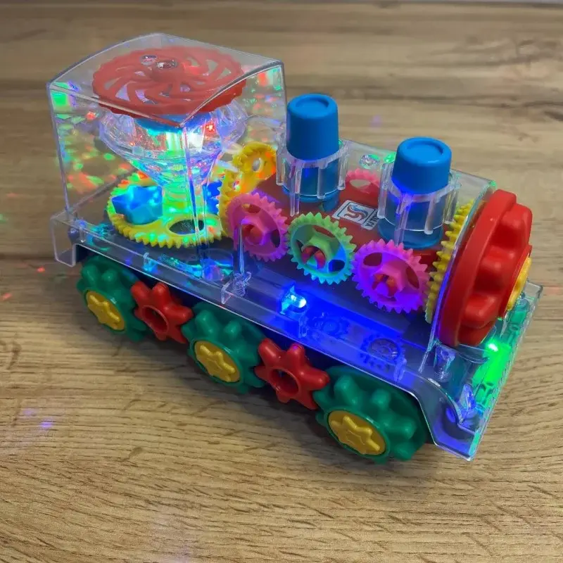 Kids interactive transparent train with light, music and 360° rotation