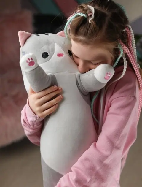 Plush long cat hugging pillow toy, 90 cm, gray