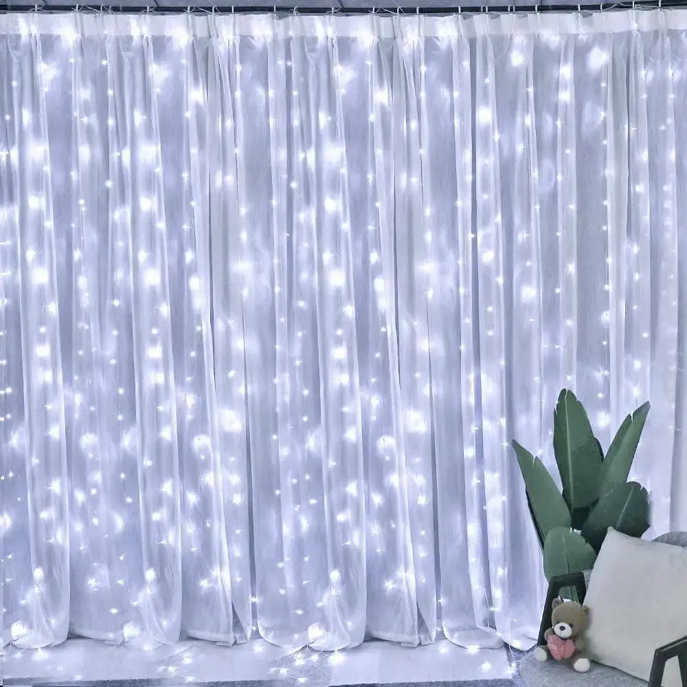 Гирлянда-штора светодиодная комнатная, 200 LED, 3х2 м, USB, белая