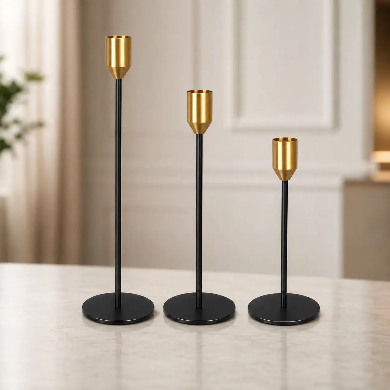 Decorative candlestick set RG6005, 3 pcs, Black+gold