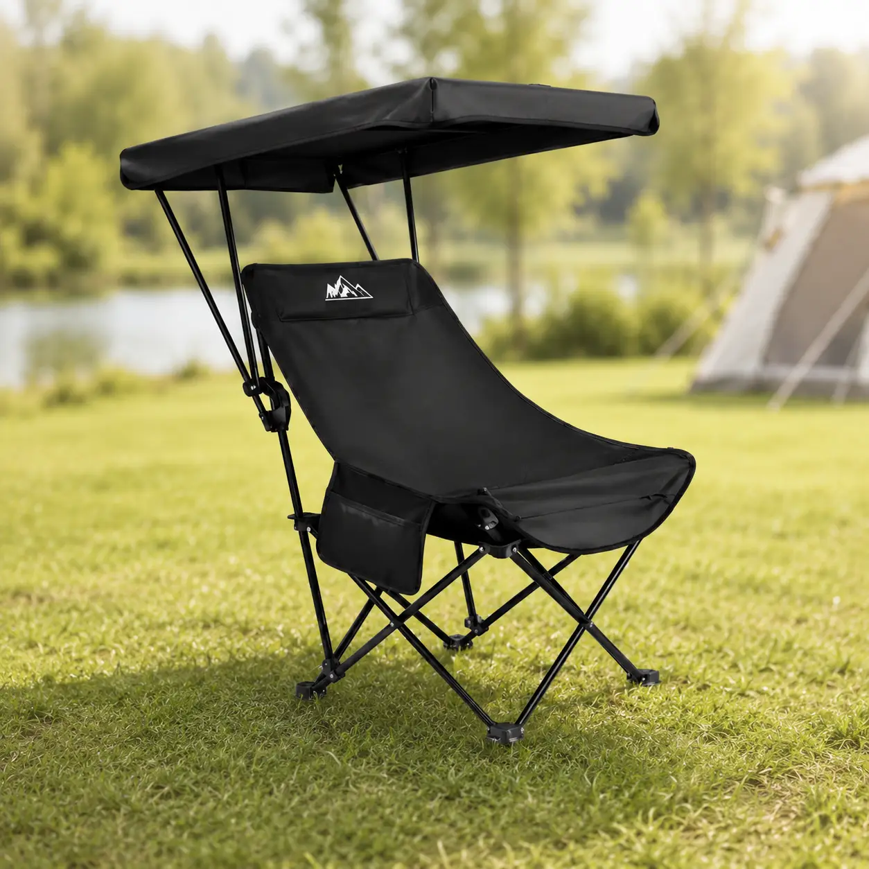 Folding chair with canopy, black