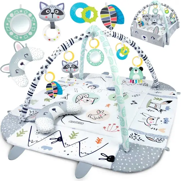 Ricokids Bunny baby play mat with soft bumpers, pillow, developmental cocoon
