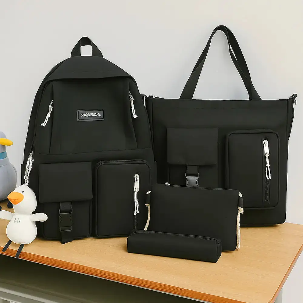 School Backpack Set 4-in-1, black, + bag, 42x30x12 cm