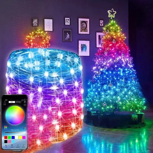 Светодиодная умная гирлянда Smart LED, 20 м, IP65, Bluetooth, USB