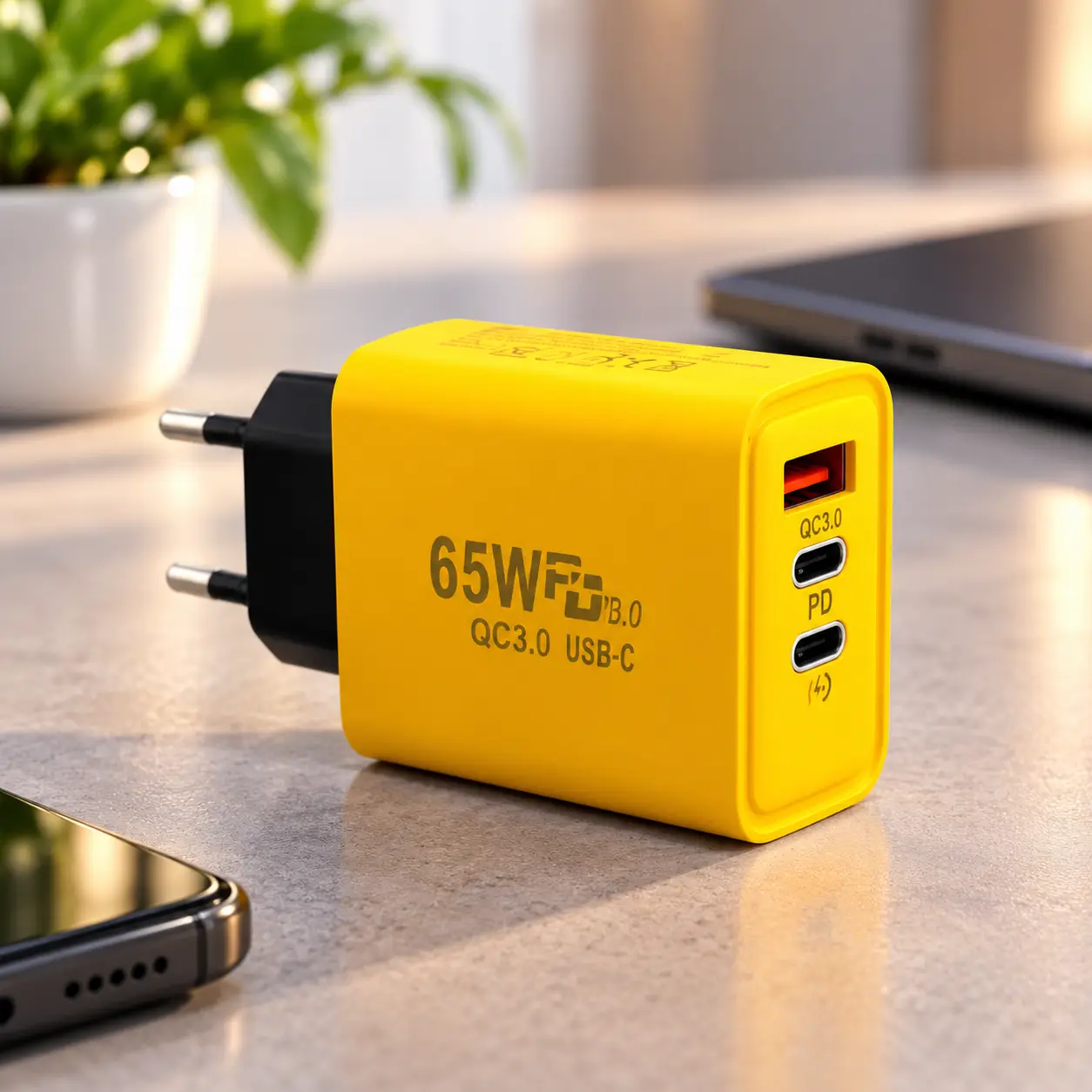 Адаптер USB та 2x Type-C, 65W