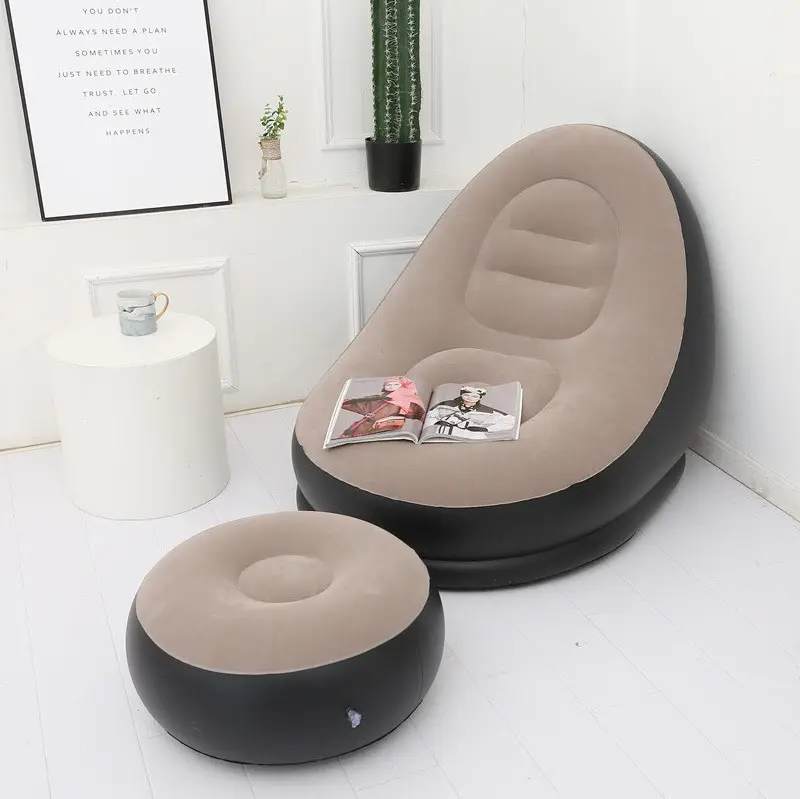 Надувное садовое кресло с пуфиком Air Sofa Comfort zd-33223, велюр, 76x130 см