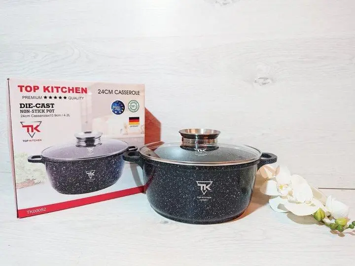 Кастрюля Top Kitchen TK00052, 24 см, 4,2 л, черная в белую точку / черная в оранжевую точку / синяя