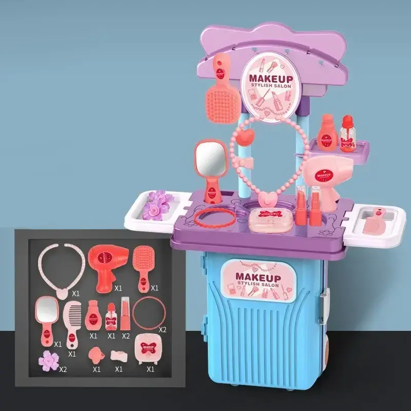 Kids makeup suitcase playset SUITCASE Transformable MAKEUP CK05A, blue and pink