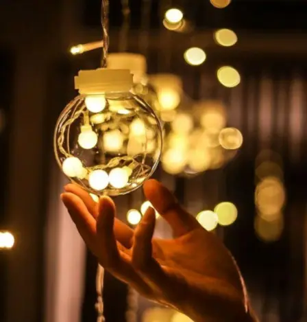 Curtain String Lights RD-070 "Ball in Ball", white wire, white bulbs