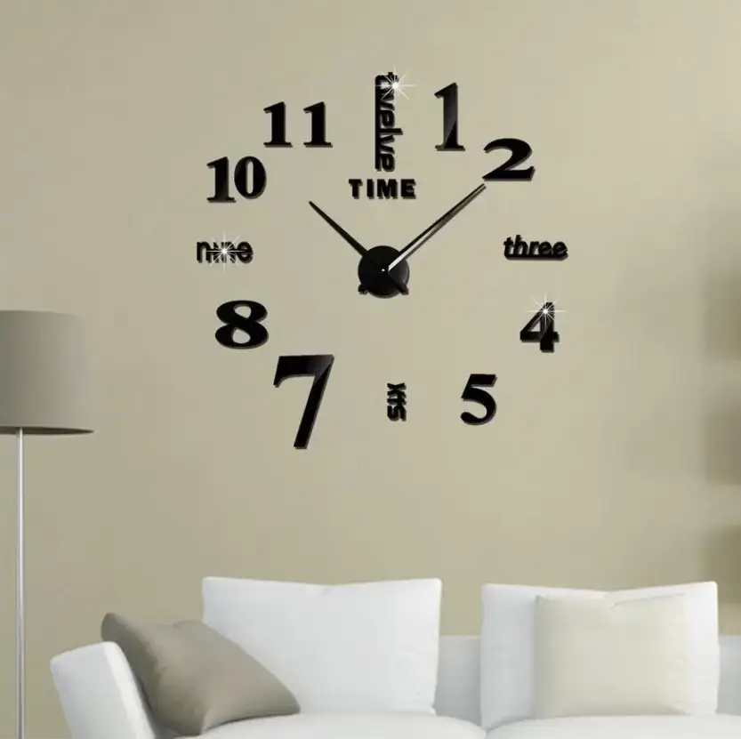 Настінний годинник Horloge 3D DIY кварцовий, безкаркасний, чорний, великий