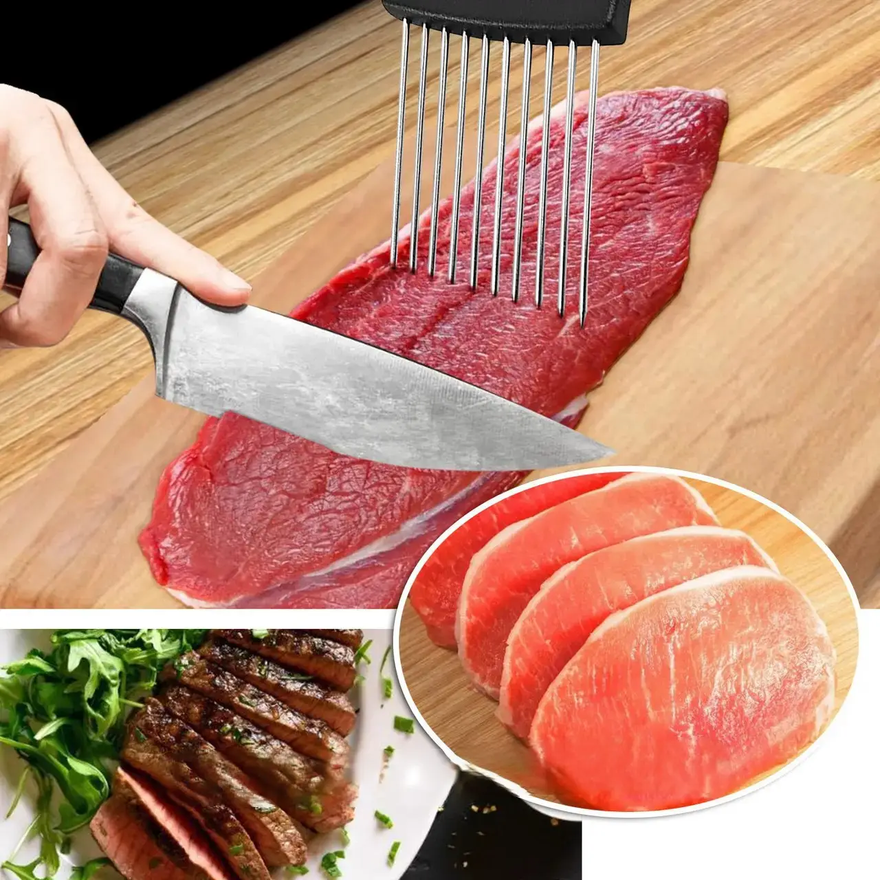 Universal food cutting holder, stainless steel