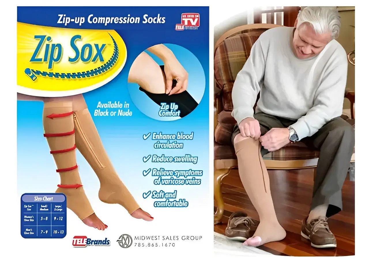 Компресійні гольфи на блискавці Zip Sox проти набряклості ніг, бежеві, S/M