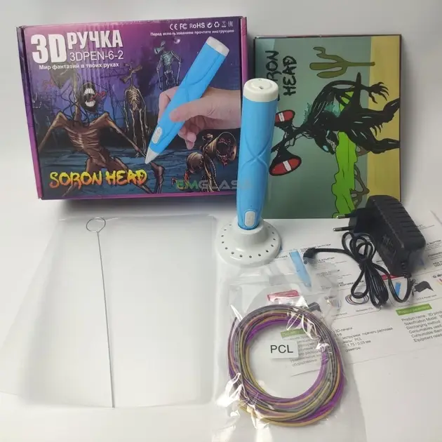 Kids 3D drawing pen 3D-6-2 with eco-plastic filament, stencil set Siren Head