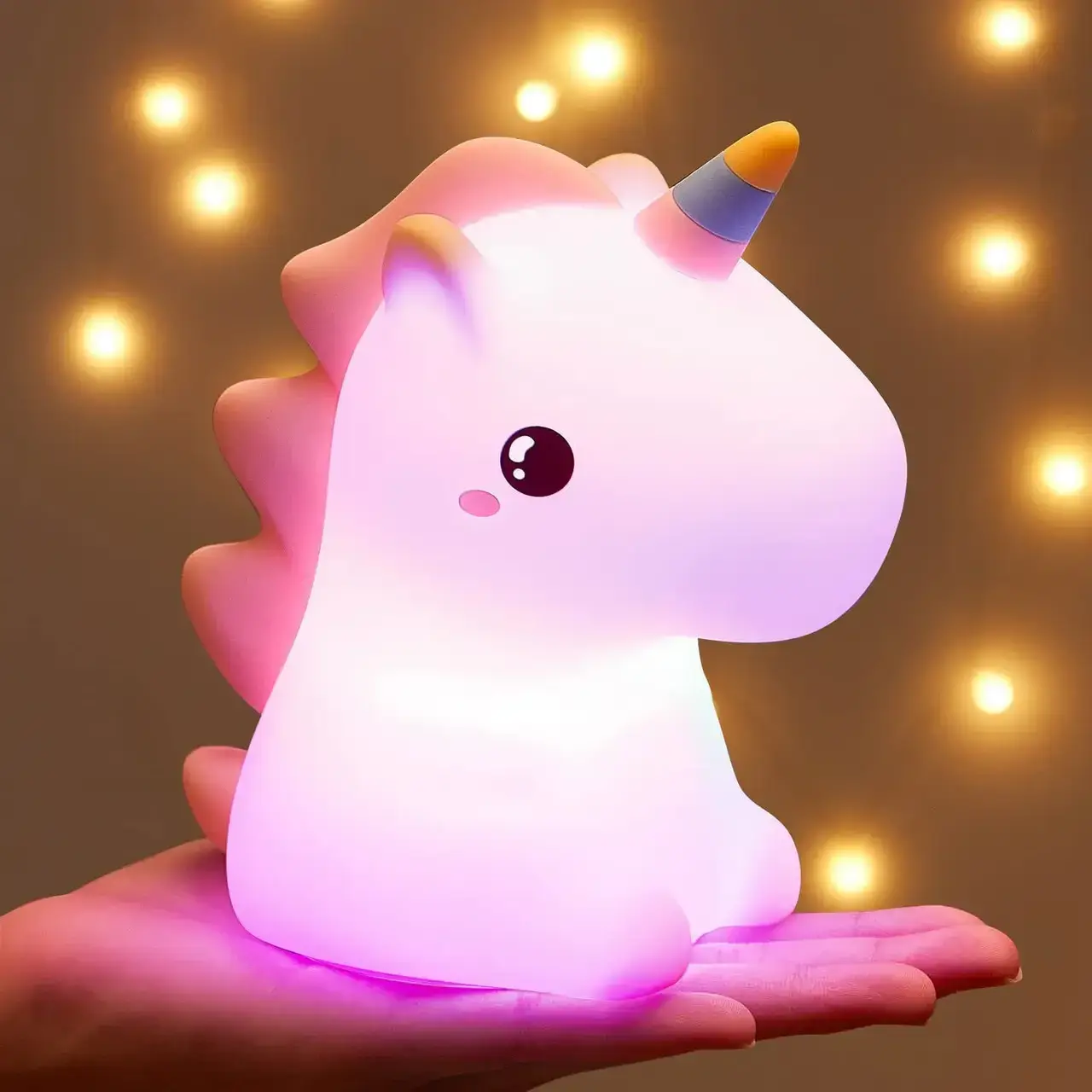 Ночник-светильник Единорог розовый, силиконовый RGB LED, аккумуляторный