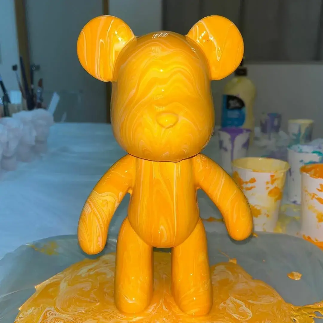Fluid Art Bear Bearbrick, 23 cm, with YELLOW paints