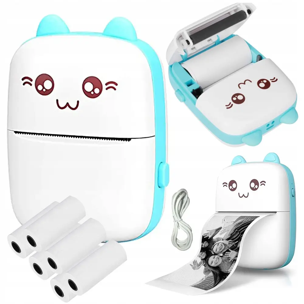 Портативный детский мини-принтер Mini Printer синий, термопринтер, карманный